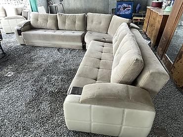 ps4 kreslo: Bej rəngdə künc divan dəsti - Tərkib: 2 böyük üçoturacaqlı modul + — 1