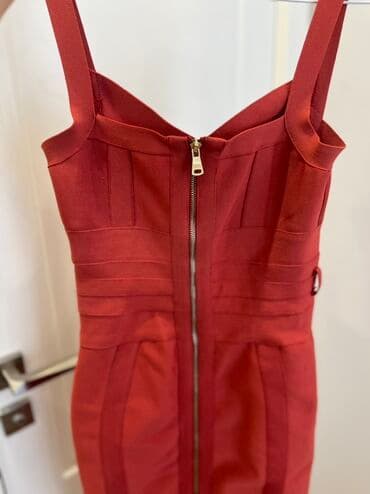 dəvə şubası: S-M razmer Qırmızı bandaj fasonlu qadın paltarı - Rəng: dərin qırmızı — 1