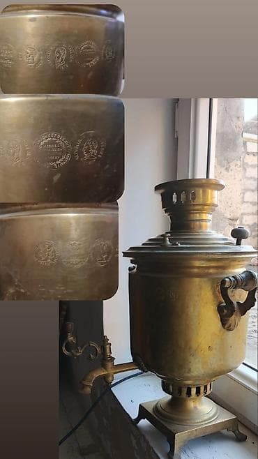 Antik pirinç samovar - Material: tam pirinç/kupçaq bürünc gövdə