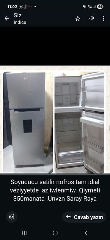 soyuducu satisi: Soyuducu – NoFrost sistemli, iki kameralı model. - Rəng: gümüşü — 1