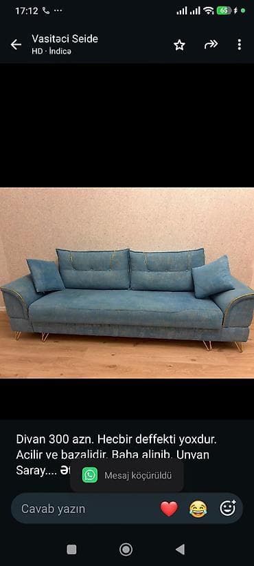 Divan 300 azn. Hecbir deffekti yoxdur. Acilir ve bazalidir. Baha
