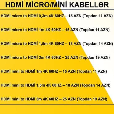 mini notbuk: HDMİ Micro/Mini Kabellər SAYLA ALANA VƏ USTALARA TOPDAN QİYMƏTLƏ — 2