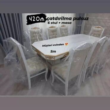 stol desdi: Qonaq otağı üçün, Yeni, Açılmayan, Dördbucaq masa, 6 stul — 7