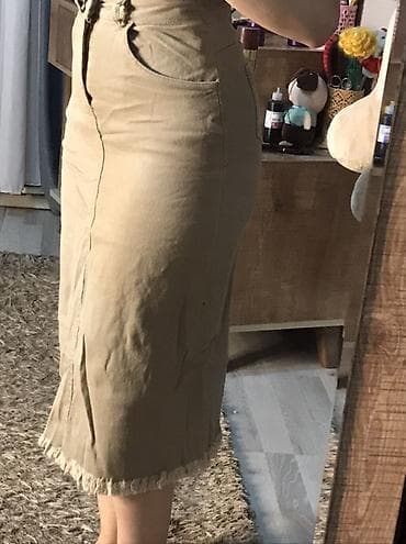 Bej rəngli midi yubka - Kəsim: dar/bədənə oturan, yüksək belli -