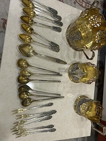 Çay dəsti, rəng - Gümüşü, Metal, SSRİ