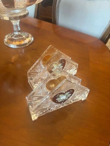 dekor: Kristal şamdan dəsti - 2 ədəd üçbucaq formalı, kəsimli naxışlı — 1