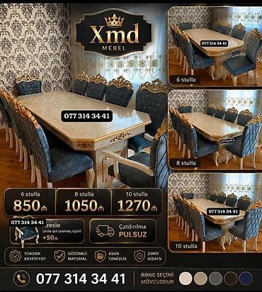 Klassik üslublu yemək otağı dəsti – Xmd Mebel - Zərif oyma naxışlı
