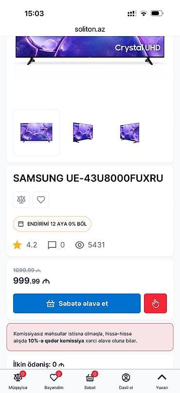samsung televizor ekran: Yeni Televizor Samsung 43" 4K (3840x2160) — 5