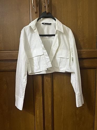 ZARA qadın köynəyi – qısa (crop) model - Rəng: ağ - Klassik yaxalıq