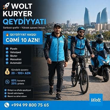 barista part time: Sürücü-kuryer tələb olunur, Şəxsi nəqliyyat vasitəsi ilə, Gündəlik ödəniş, Təcrübəsiz — 1