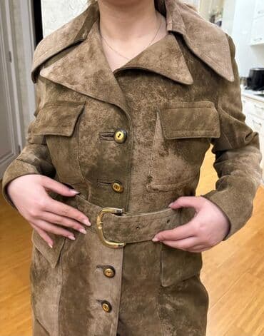 женские утепленные плащи: Qadın üçün süet trençkot - Material: yumşaq süet (nubuk effektli) — 1