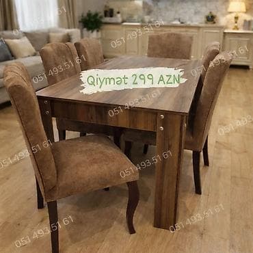 Qonaq otağı üçün, Yeni, Açılmayan, Dördbucaq masa, 6 stul