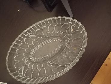 Şüşə servis boşqabı – oval forma - Material: qalın, şəffaf şüşə -