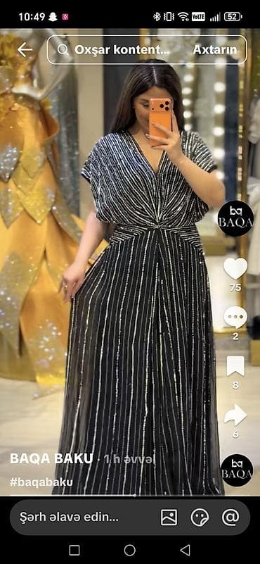 saç uzadan: BQA brendinin ziyafət/libas modeli - Rəng: qara üzərində gümüşü — 2