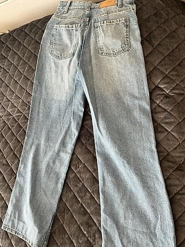 cins salvar: Açıq mavi rəngli “distressed” üslubda cins şalvar -Bershka markasına — 2