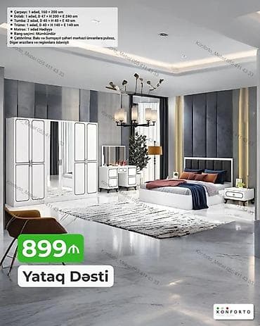 Yataq Dəsti – 899 ₼ Tərkib və ölçülər: - Çarpayı: 1 ədəd, 160 × 200 — 1