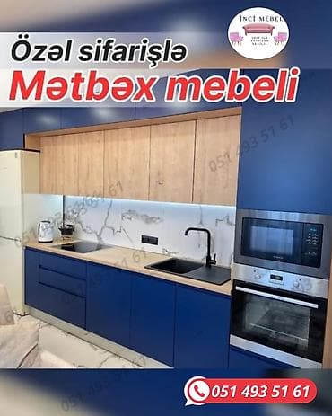 Sifarişlə mətbəx dəsti, Özü çəkən petlələr, MDF, Kredit var, Rayonlara çatdırılma, Pulsuz çatdırılma