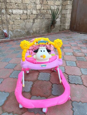 Uşaq gəzdirəni (walker) – “Happy” dizaynlı - Rəng: çəhrayı/çarxı ağ