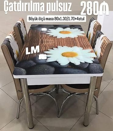 quxna stollari: Mətbəx masa ( üstü şüşə) + 4 stull dəst Qiymət : 290 ₼ Masa ölçü : 80 — 2
