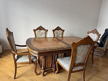 ev dekoru: Qonaq otağı üçün, İşlənmiş, Açılan, Dördbucaq masa, 6 stul — 2
