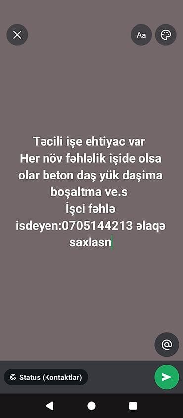 Xidmət: Fəhləlik işləri Təklif edilən işlər: - Beton qarışdırma və