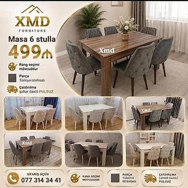 turk tekstil cehizlik: Masa və 6 stul dəsti – XMD Furniture - Komplekt: 1 yemək masası + 6 — 1
