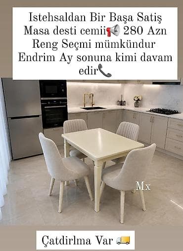 stol ustul: Mətbəx üçün masa dəsti - Dəst: 1 masa + 4 stul - Rəng seçimi — 1