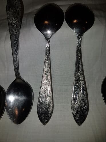 dəm qaşığı: Xörək qaşığı. 12 ədəd. - Dizayn: Dəstənin üzərində oyma bitki — 2