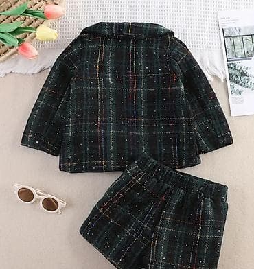 Uşaq ayaqqabıları: Uşaq üçün iki parçalı tweed dəst - Üst: ikiqat düyməli, qara-yaşıl — 4