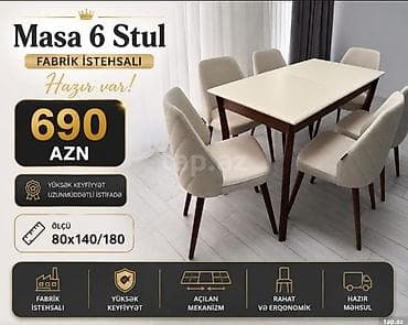 stul stol: Qonaq otağı üçün, Yeni, Açılan, Dördbucaq masa, 6 stul — 1