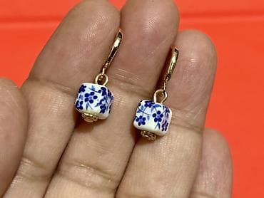 Сумки: Məhsul: Seramik muncuqlu sırğalar - Dizayn: Ağ fon üzərində kobalt — 8