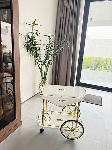 icki: Zərif dizaynlı servis/çay arabası - Rəng: ağ korpus, qızılı detallar — 2