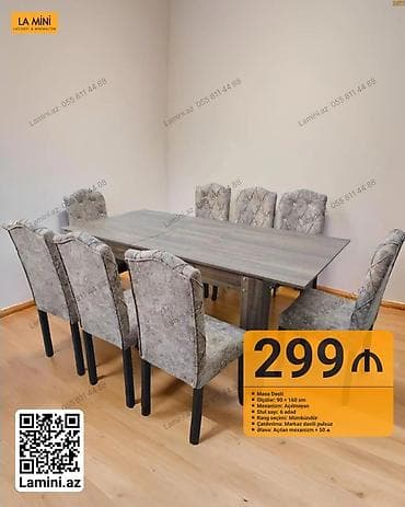 Masa dəsti - Ölçülər: 90 x 160 sm - Mexanizm: Açılmayan - Stul sayı
