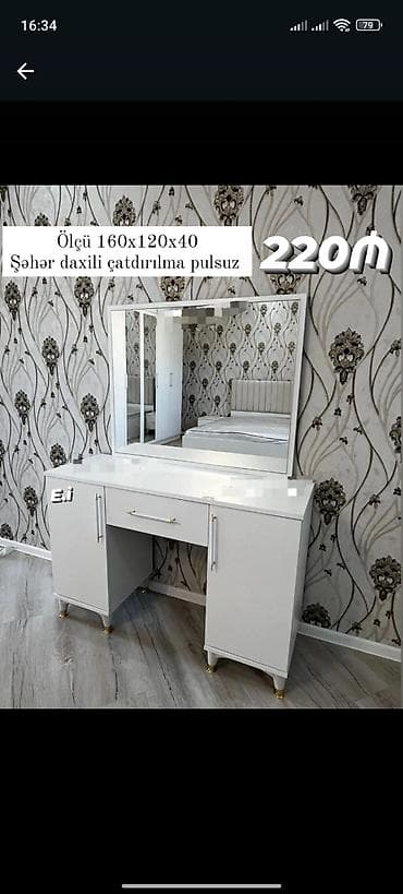 qapi otag: Ağ rəngli makiyaj masası və böyük güzgü dəsti - Ölçü: 160 x 120 x 40 — 1