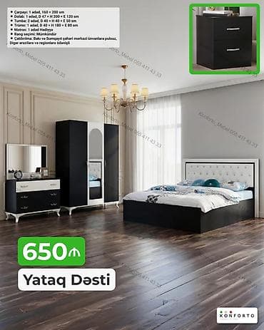 Yataq Dəsti – dəbli qara-ağ dizayn, yumşaq başlıq detallı çarpayı və — 1