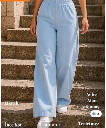 croplar: Məhsul: Qadın geniş kəsimli açıq mavi cins (palazzo/relaxed fit) - — 1