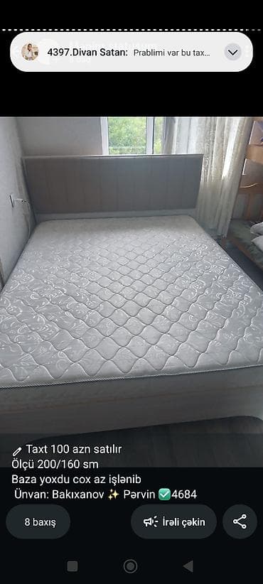 Taxt 100 azn satılır Ölçü 200/160 sm cox az işlənib, baza yoxdu lalafo.az -da Taxt 100 azn satılır Ölçü 200/160 sm cox az işlənib, baza yoxdu