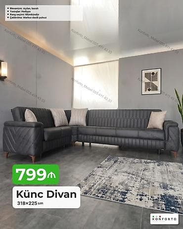 kreditle kunc divanlar: Künc Divan – 318×225 sm - Mexanizm: Açılan, bazalı (yataq funksiyalı — 1