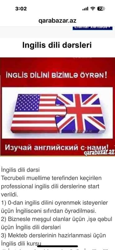 Xarici dil kursu, İngilis dili, Rus dili, Böyüklər üçün, Abituriyentlər üçün