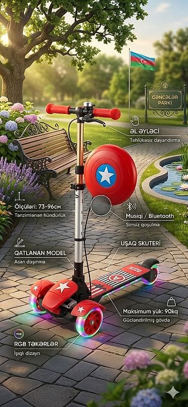 skeyt: Uşaq skateri – RGB işıqlı, 4 təkərli, qatlanan model Xüsusiyyətlər: - — 4