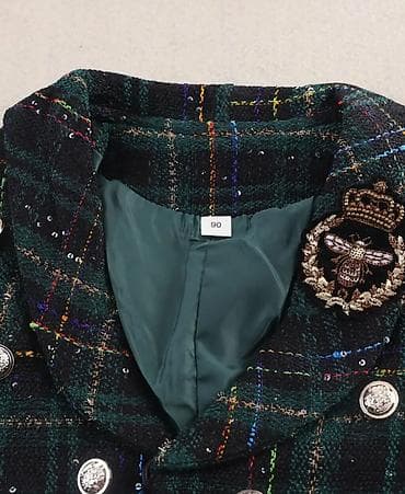 Uşaq ayaqqabıları: Uşaq üçün iki parçalı tweed dəst - Üst: ikiqat düyməli, qara-yaşıl — 2