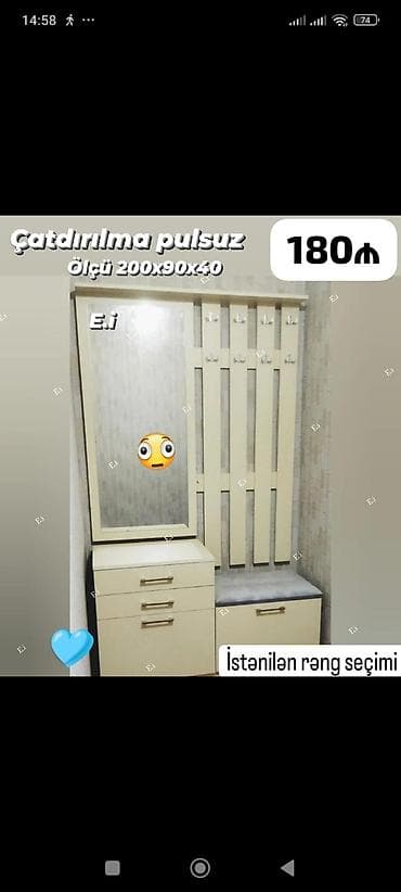 2 divan: Dəhliz üçün kupe-çantalı paltar asqısı və şkaf dəsti - Ölçü — 4