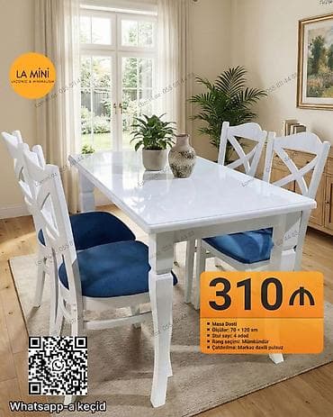 Mətbəx üçün, Açılmayan, Dördbucaq masa, 4 stul