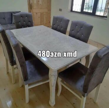 Masa və oturacaq dəstləri: Qonaq otağı üçün, Yeni, Açılmayan, Dördbucaq masa, 6 stul — 1