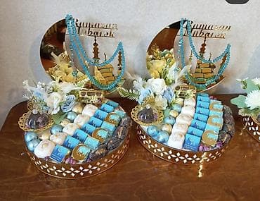 Şamlar: Ramazan temalı hədiyyə səbətləri - Qızılı güzgü effektli dairəvi — 3