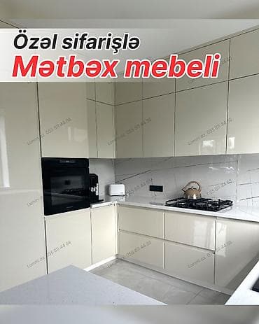 Özəl sifarişlə mətbəx mebeli - L‑şəkilli dizayn, döşəmədən tavana