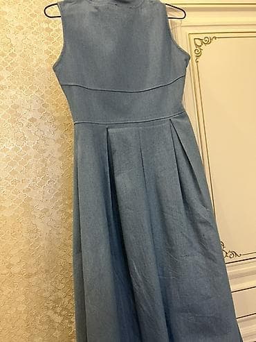 minifit s: Zərif denim maxi don - Rəng: açıq mavi (jeans). - Model: qolsuz — 3