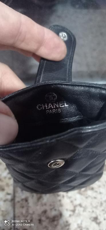 Сумки: Chanel mini çanta – zəncirli asqılı - Material: qara rəngli, romb — 2