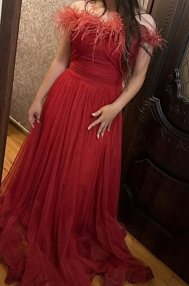 Qırmızı ziyafət geyimi - Model: Uzun, yerə qədər axıcı ətəkli, ətəyi — 1