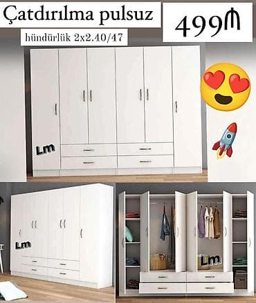 dolab kombi: 6 qapı, Siyirməli, Ağ, Açılan, Düz dolab — 1